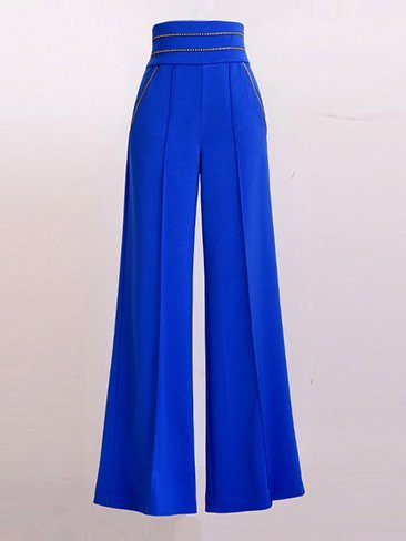 Blue Plain Vintage Wide Leg Pants - StyleWe.com